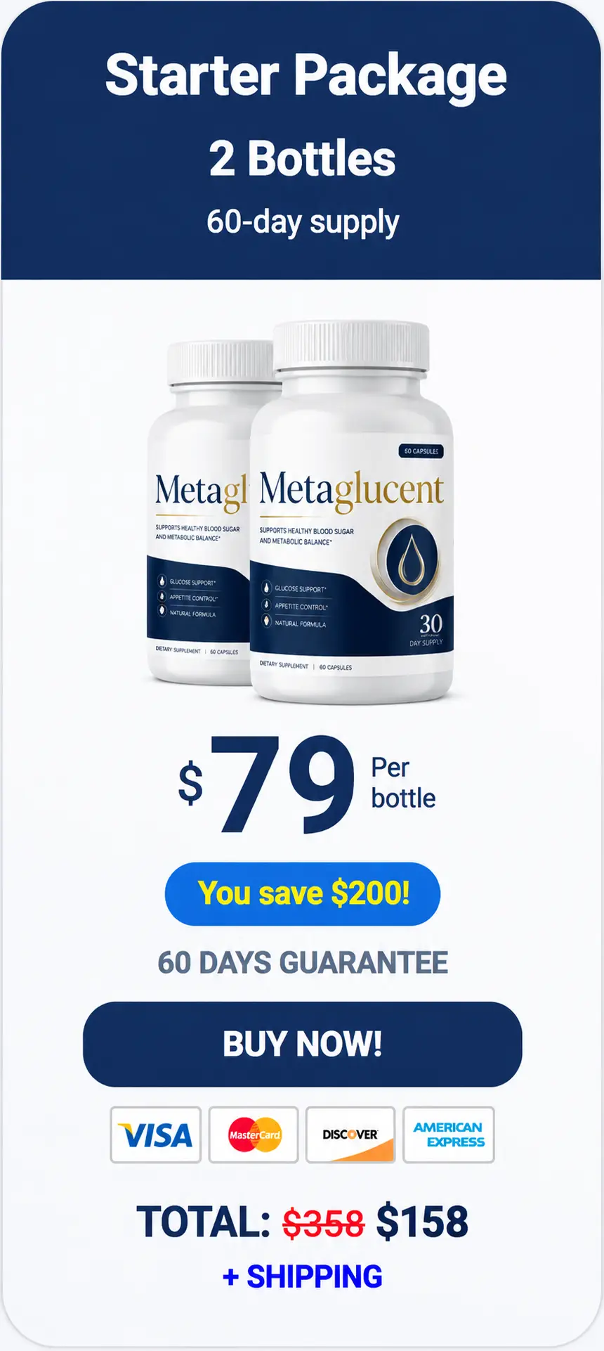 MetaGlucent 2-bottle starter pack — 60-day supply for women over 40