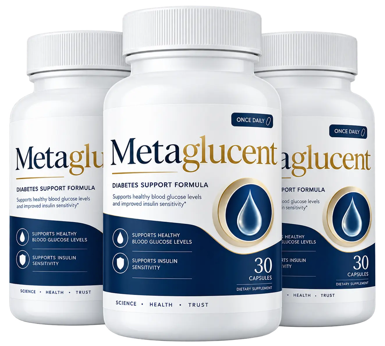 MetaGlucent supplement bottle — daily blood sugar and metabolic support